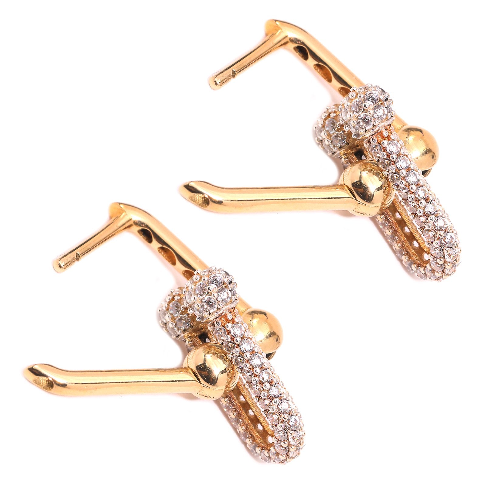 Yellow Gold CZ Hardware U Link Earrings. 18k, 5.5gr