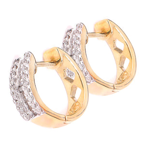 Yellow Gold Huggies Earrings setting with Round and Baguette Cut diamonds, TDW: 0.2ct, H, I, 10k