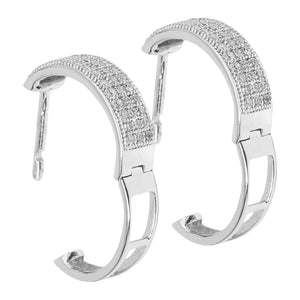 White Gold Hoop Earrings with three rows diamond, 10k, TDW: 0.25, G, I2