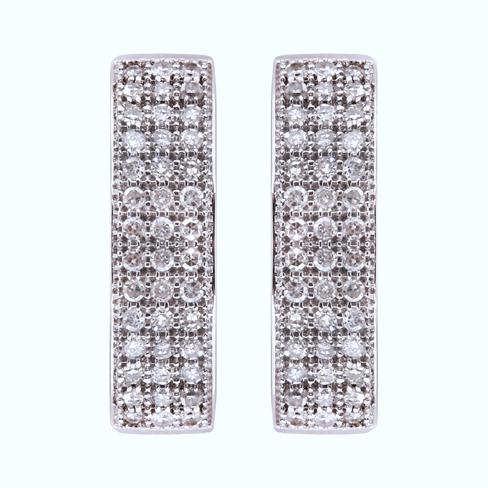 White Gold Hoop Earrings with three rows diamond, 10k, TDW: 0.25, G, I2