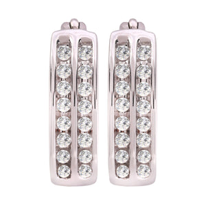 White Gold Hoop Earring setting with Two rows diamonds, TDW: 0.19ct, G, I, 10k