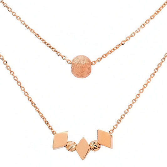 Yellow Gold Ball & Oval Two Layers Necklace. 18k, 4.4gr, 18"