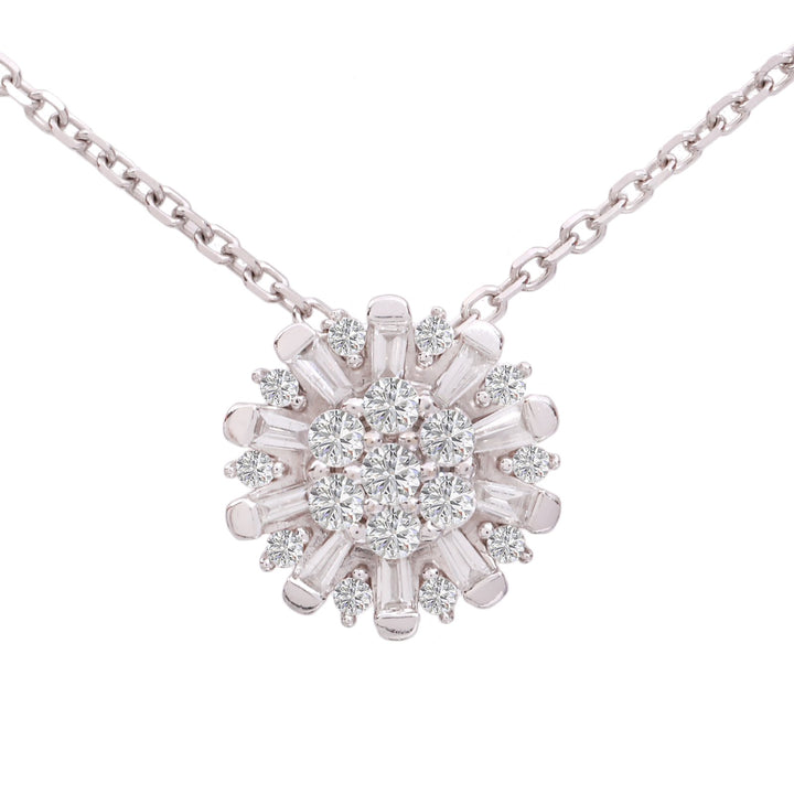 14K White Gold Floating Sunburst Diamond Necklace TDW: 0.66ct VS2 – SI FG
