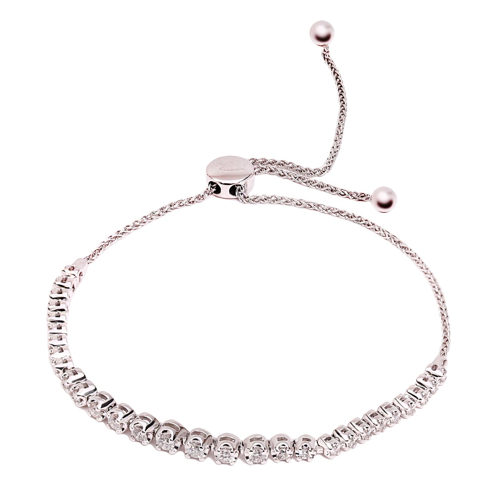 White Gold Adjustable Bolo Diamond Bracelet. 10k, TDW: 0.45ct, SI, GH
