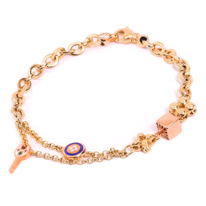 Yellow Gold Bracelet with Key, Evil Eye and Cubic Charms. 18k, 8.1gr, 7 1/2