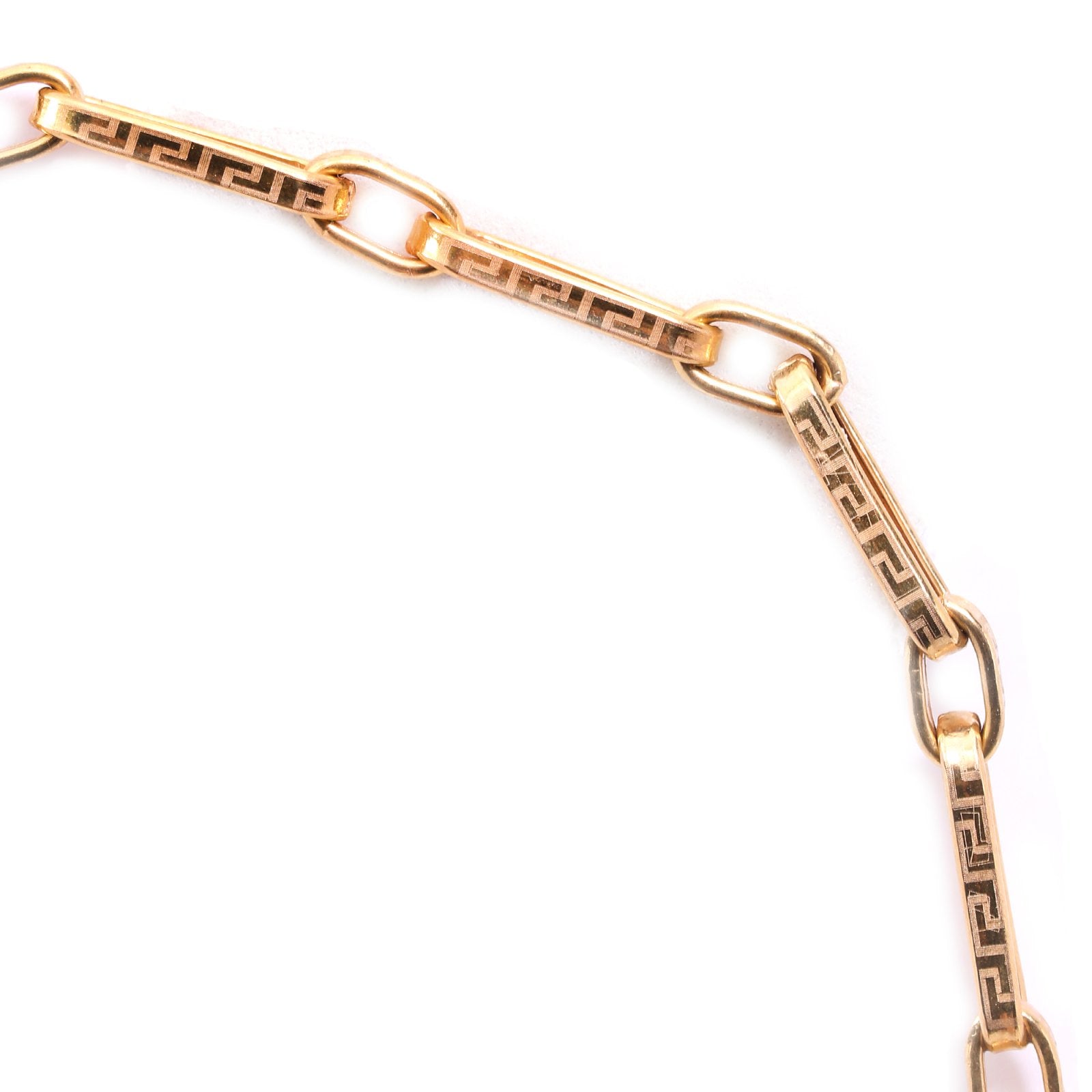 Yellow Gold Rectangle link Chain with Versacee design.18k, 23 Inches,11.46gr