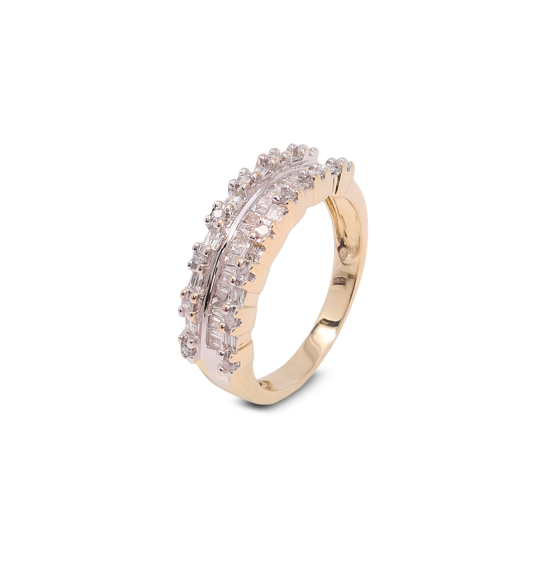 10K Yellow Gold Baguette Diamonds Half Eternity Ring, TDW: 0.99ct
