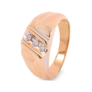Yellow Gold Man's Ring With 3 Diamonds, 10K, TDW: 0.09ct