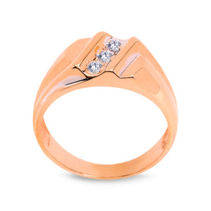 Yellow Gold Man's Ring With 3 Diamonds, 10K, TDW: 0.09ct