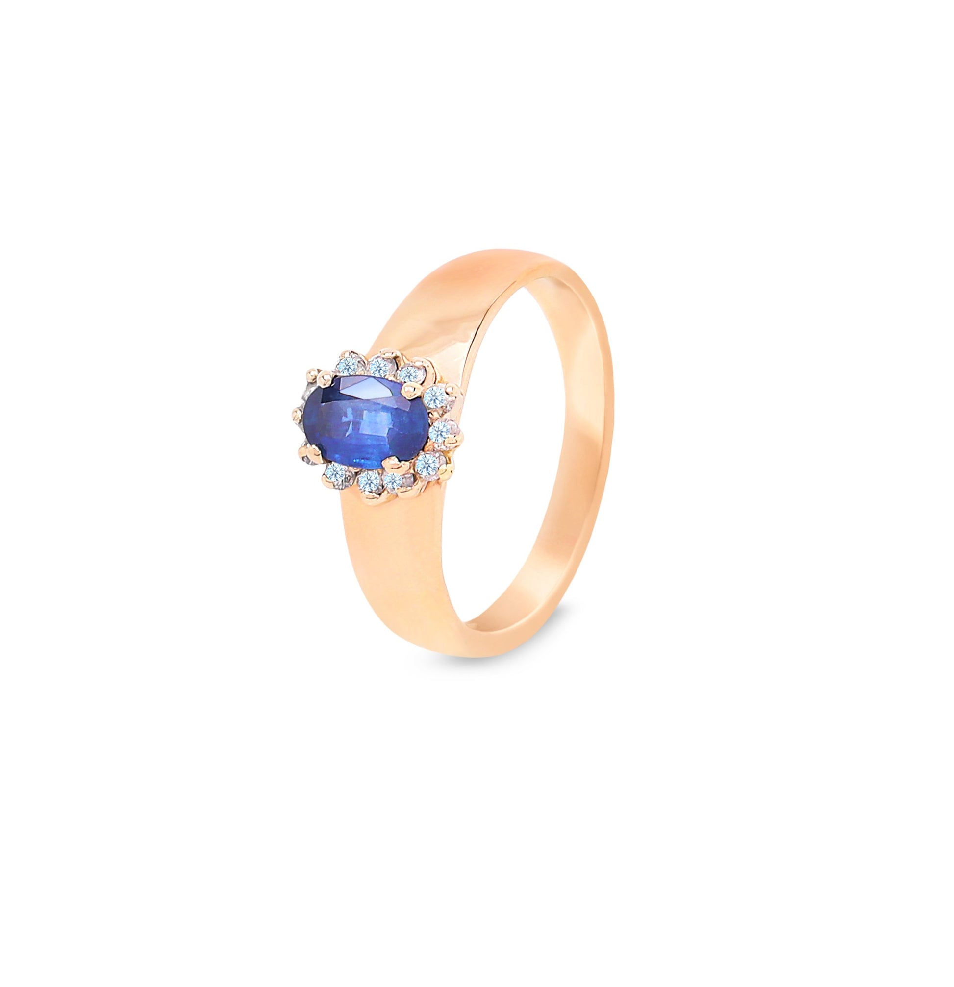14K Yellow Gold Halo Sapphire and Diamond Ring