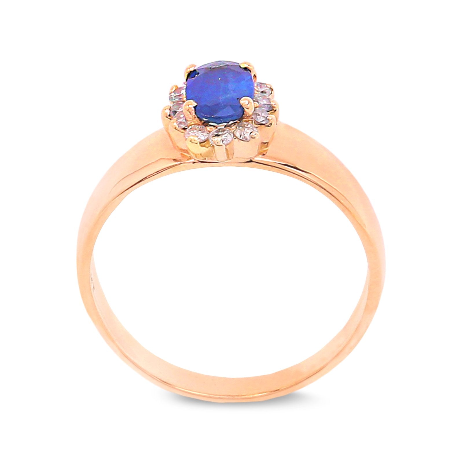 Yellow Gold Halo Sapphire and Diamond Ring, 14K, TDW:0.12ct SI, G-H,