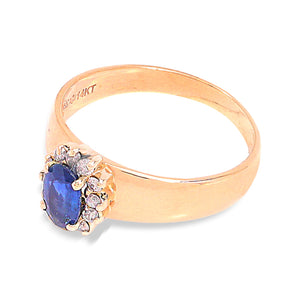 Yellow Gold Halo Sapphire and Diamond Ring, 14K, TDW:0.12ct SI, G-H,