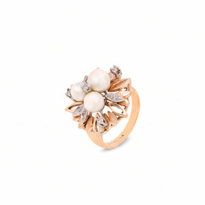 14K Yellow Gold Pearl & Diamond Vintage Floral Ring