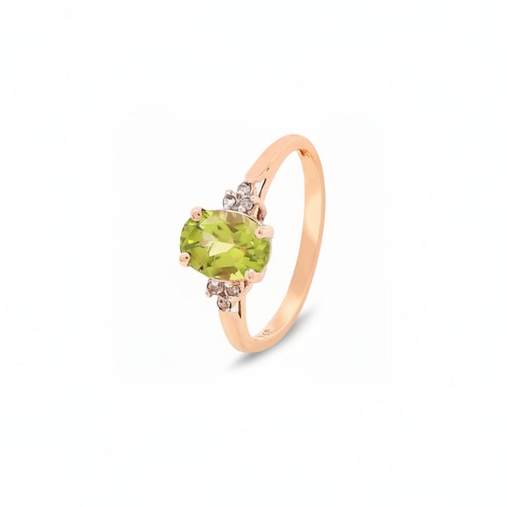 10K Yellow Gold Peridot With Diamond Ring