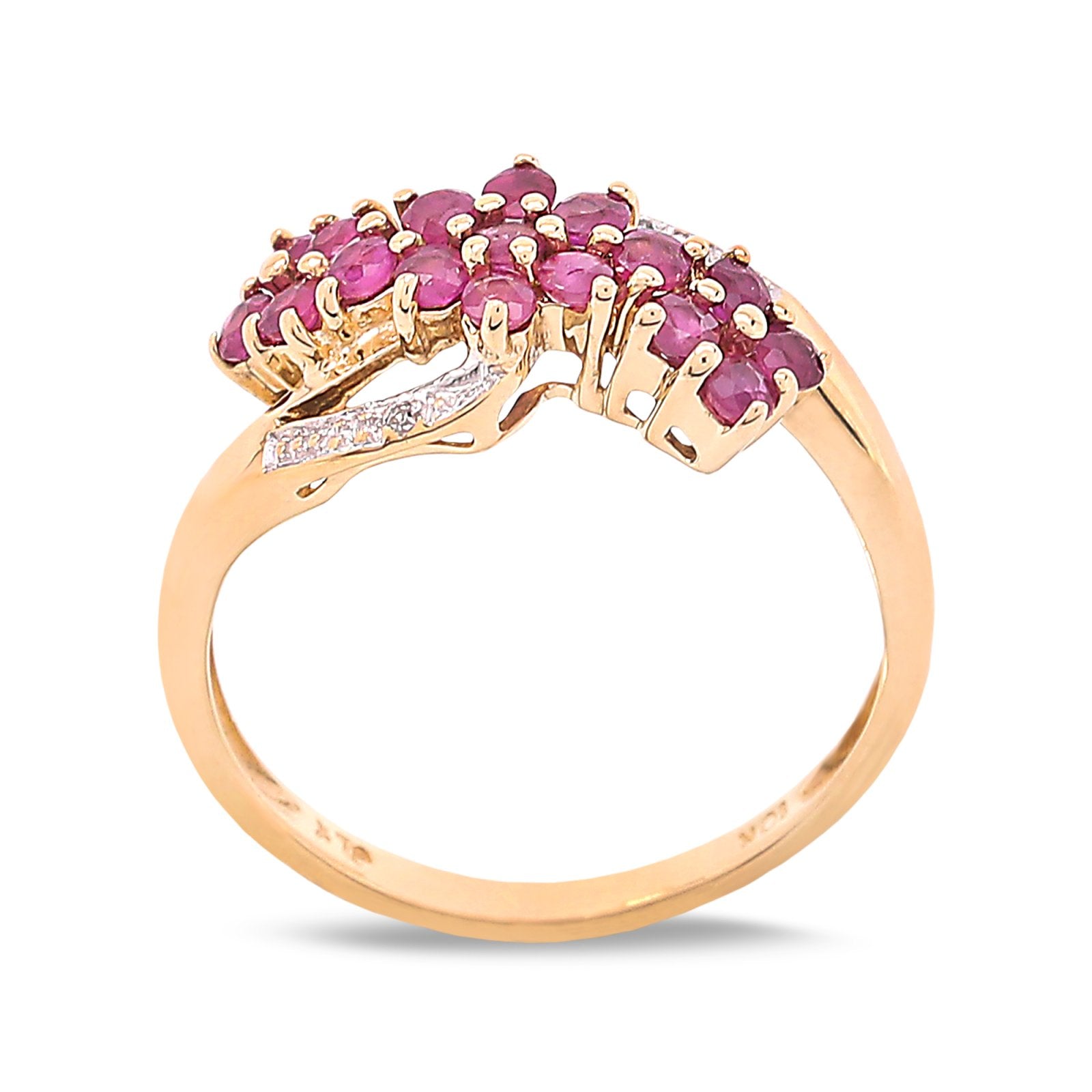 Yellow Gold Flowers Ruby Ring. 10k, R 0.42ct