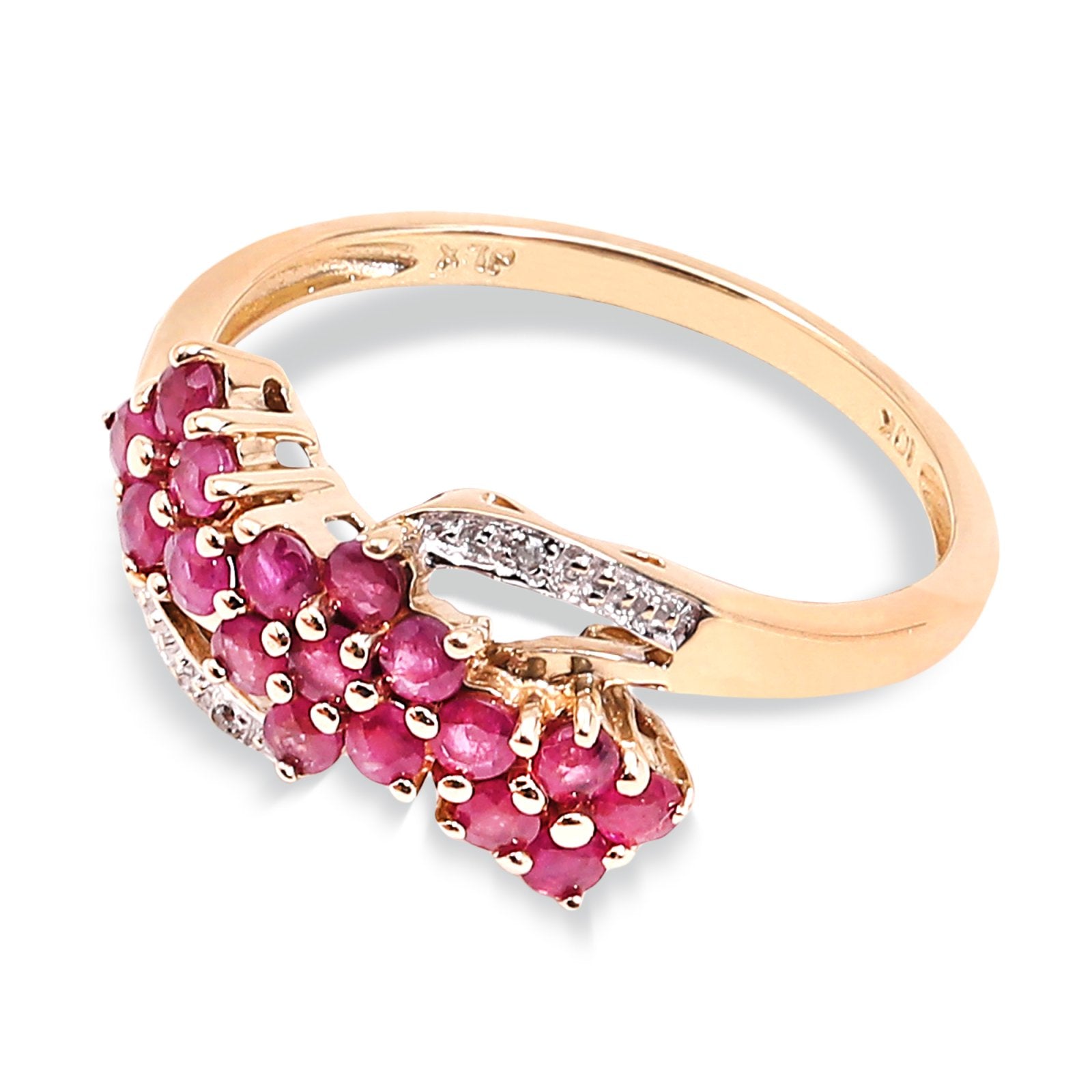 Yellow Gold Flowers Ruby Ring. 10k, R 0.42ct
