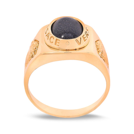 Yellow Gold Versace Design Black Stone Men's Ring. 18k, 13.2gr