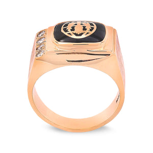 Yellow Gold Men's Onyx and Diamond Ring. 10k, TDW: 0.16ct, VS, GH