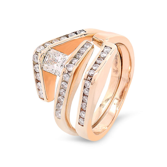 Yellow Gold Diamond Bridal Set of Engagement Ring and Band together, 14k, TDW: 1.00ct, Size: 5 1/2