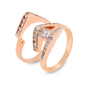 Yellow Gold Diamond Bridal Set of Engagement Ring and Band together, 14k, TDW: 1.00ct, Size: 5 1/2