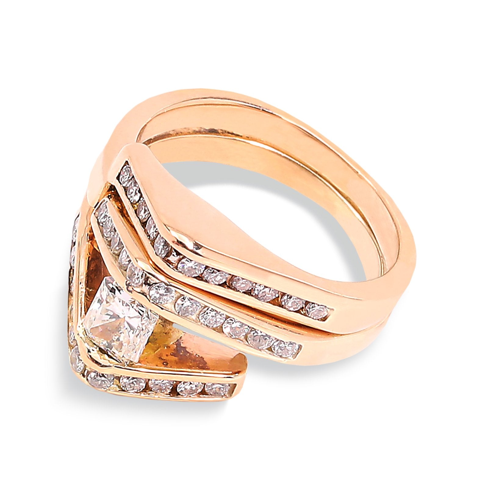 Yellow Gold Diamond Bridal Set of Engagement Ring and Band together, 14k, TDW: 1.00ct, Size: 5 1/2