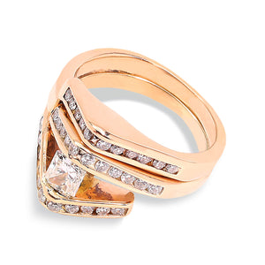 Yellow Gold Diamond Bridal Set of Engagement Ring and Band together, 14k, TDW: 1.00ct, Size: 5 1/2
