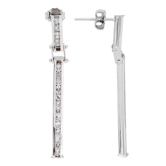 White Gold Stick Drop Design Channel Diamond Setting Earrings,14k, TDW: 1.36ct