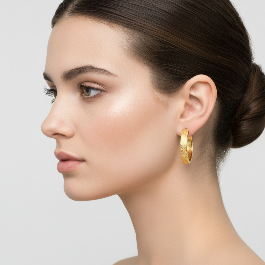 14K Yellow Gold Hoops Earrings 24mm