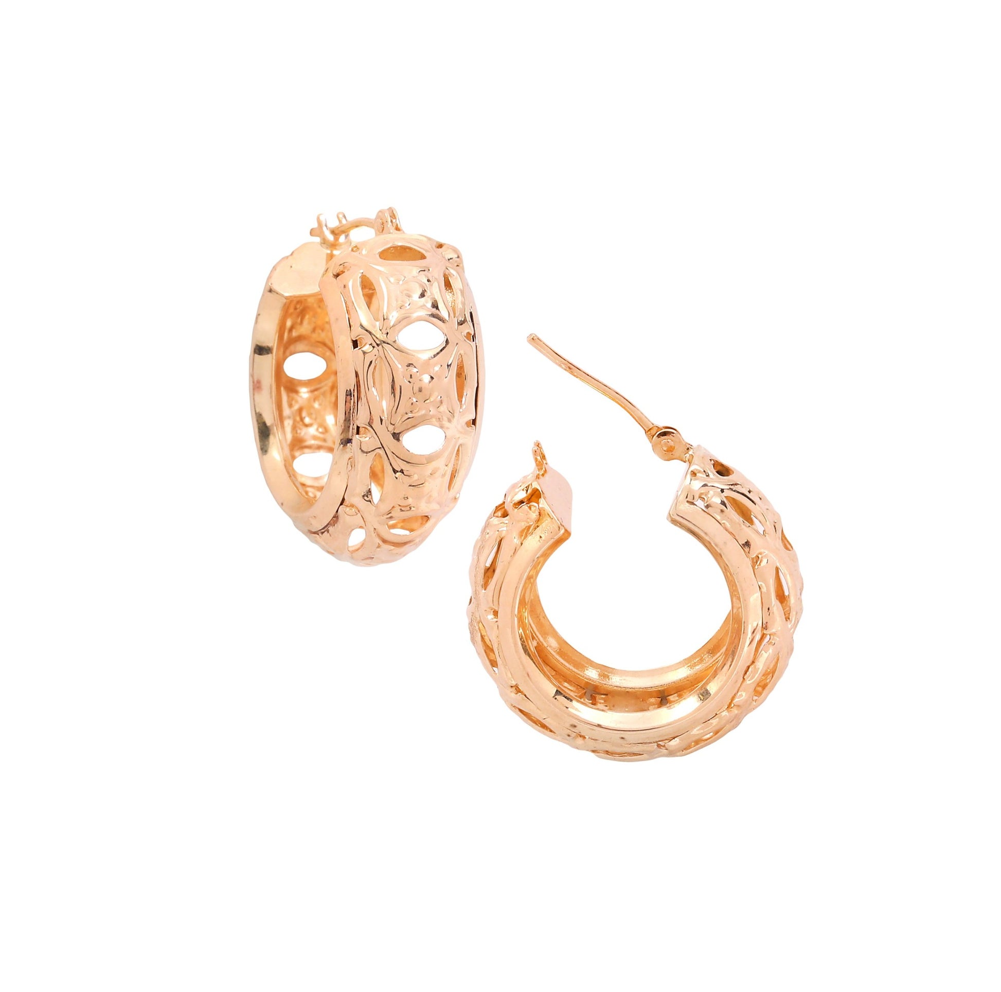 14K Yellow Gold Hoop With Filigree Detailing Earrings