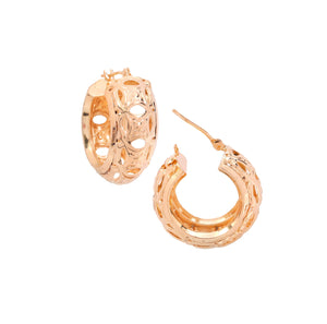 14K Yellow Gold Hoop With Filigree Detailing Earrings