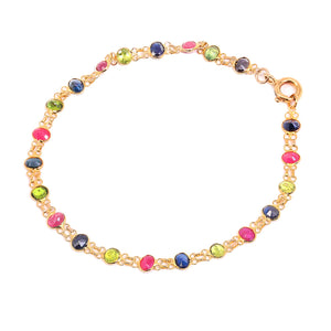 Yellow Gold Station Bracelets Setting with Natural Round Sapphires, Rubies and Peridots, 18k