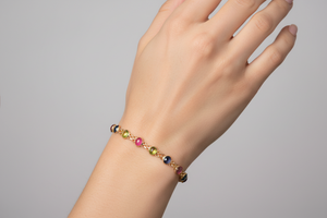 18K Yellow Gold Station Bracelets Setting with Natural Round Sapphires Rubies and Peridots