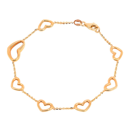 14K Yellow Gold Open Heart Link Bracelet 7"