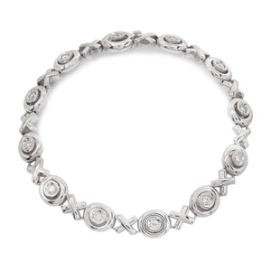 White Gold XO Design Bracelet With Diamond,TDW:0.18ct, 18K, 6.5 Inches