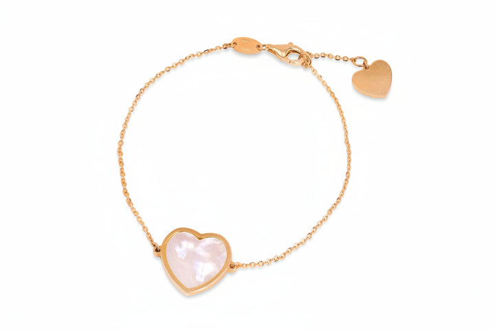 14K Yellow Gold Bracelet with Mother of Pearl Hear Charm