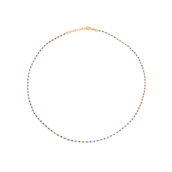 14K Yellow Gold Beaded Chain with Blue Enamel Accents 15 – 16"