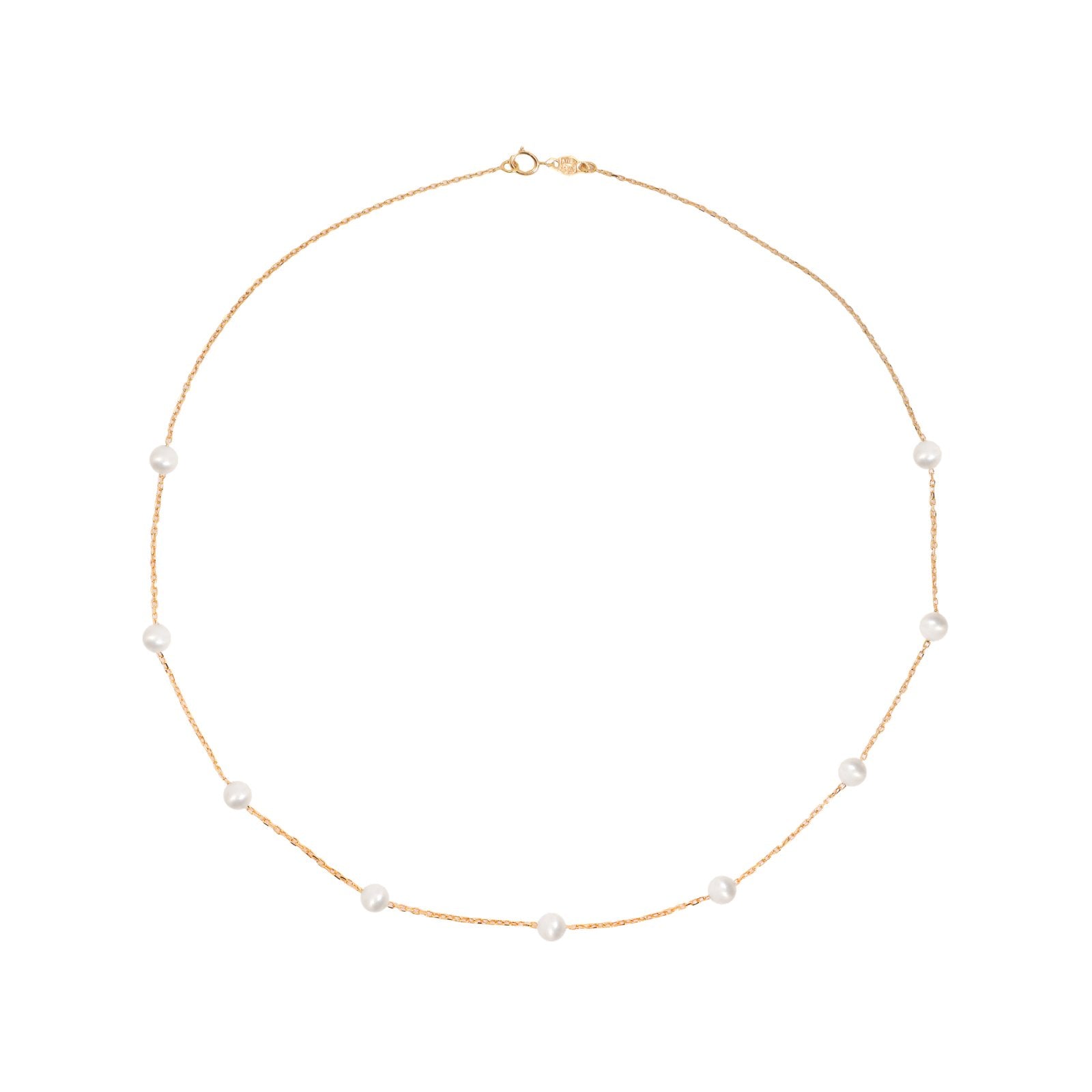 Yellow Gold Station 9 Pearl Necklace, 18k, 16 Inches