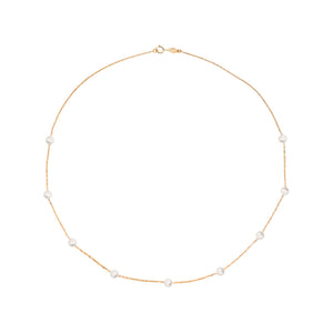Yellow Gold Station 9 Pearl Necklace, 18k, 16 Inches