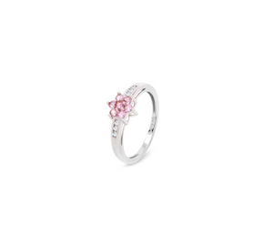 10K White Gold Ring Pink Quartz & Diamond Flower Cluster Ring