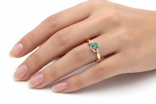 10K Two Tone Ring with Emerald and Diamonds