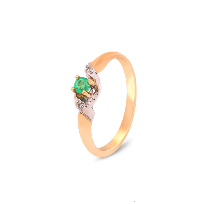 10K Two Tone Ring with Emerald and Diamonds