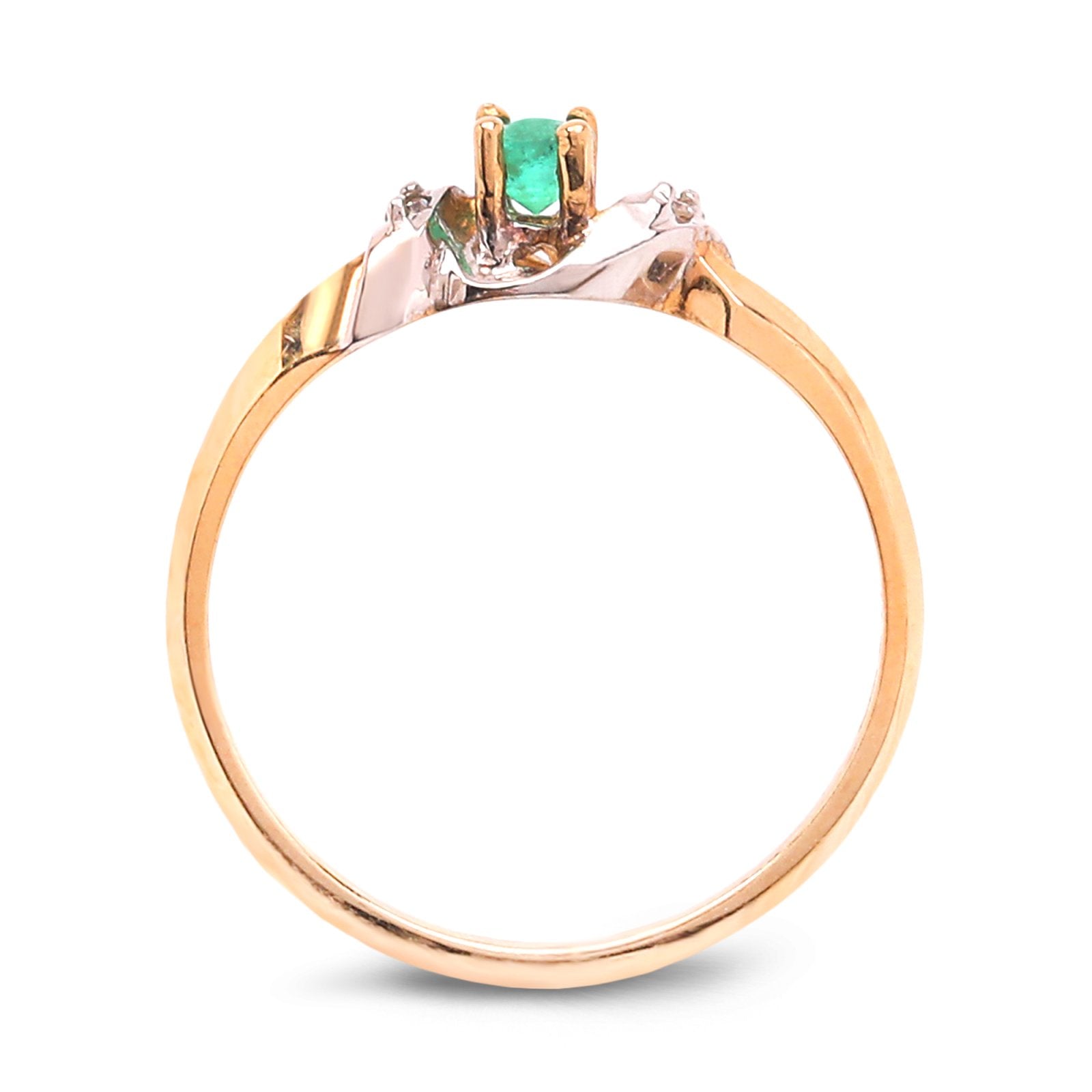 Two Tone Ring with Emerald and Diamonds, 10k