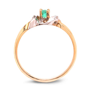 Two Tone Ring with Emerald and Diamonds, 10k