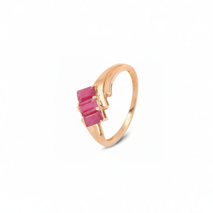 14K Yellow Gold Three – Stone Baguette Cut Ruby Ring