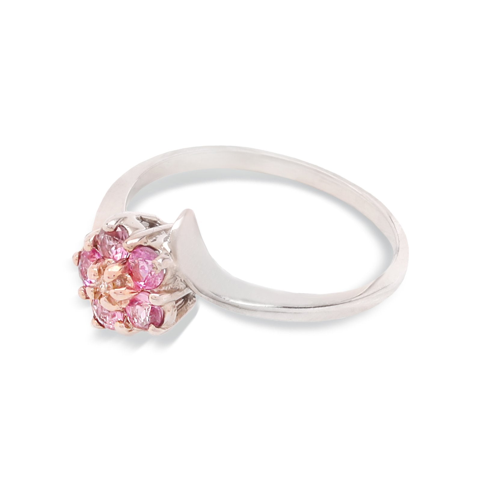 White Gold Ring with Pink Quartz Flower Setting and Small Diamonds on the middle, 10k, 2.31gr