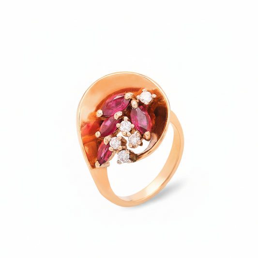 14K Yellow Gold Marquise Shape Ruby and Diamond Ring