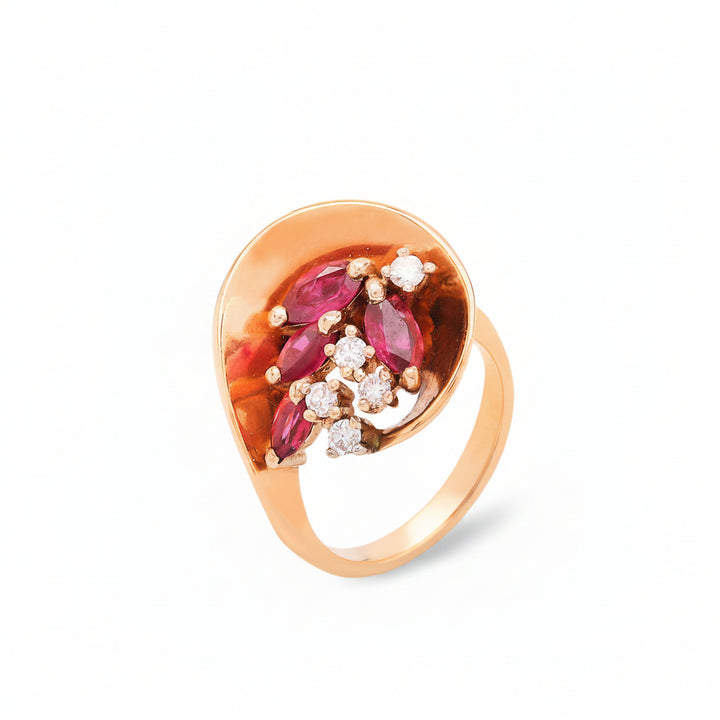14K Yellow Gold Marquise Shape Ruby and Diamond Ring