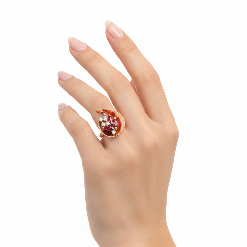 14K Yellow Gold Marquise Shape Ruby and Diamond Ring