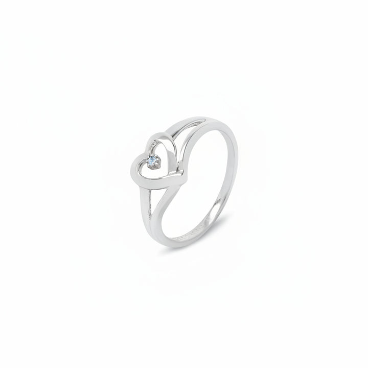 10K White Gold Ring with Heart Setting and Natural Diamond 10kTDW:0.05ct