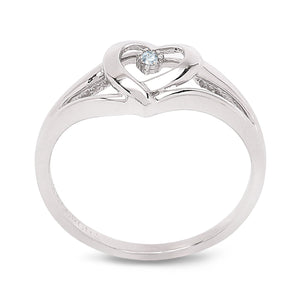 White Gold Ring with Heart Setting and Small Diamond, 10k